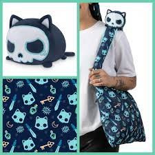 Plushie Tote Bag: Dark Blue Skulls Tote Bag + Dark Blue Skull Cat Plushie TET 6081-TY-545